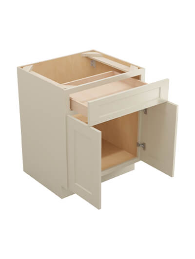 SA-B27: Shaker Antique White 27″ Double Door Single Drawer Cabinet