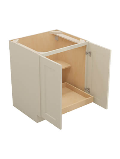 SA-B27FH1RS: Shaker Antique White 27″ Double Full Height Door One Rollout Shelf Base Kit