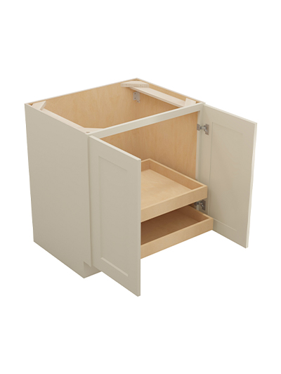 SA-B30FH2RS: Shaker Antique White 30″ Double Full Height Door Two Rollout Shelf Base Kit