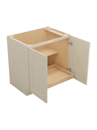 SA-B33FH1RS: Shaker Antique White 33″ Double Full Height Door One Rollout Shelf Base Kit