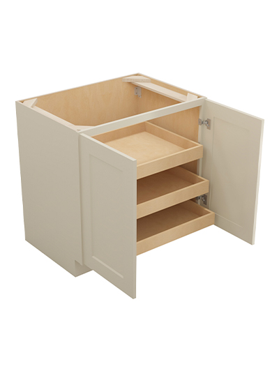 SA-B33FH3RS: Shaker Antique White 33″ Double Full Height Door Three Rollout Shelf Base Kit
