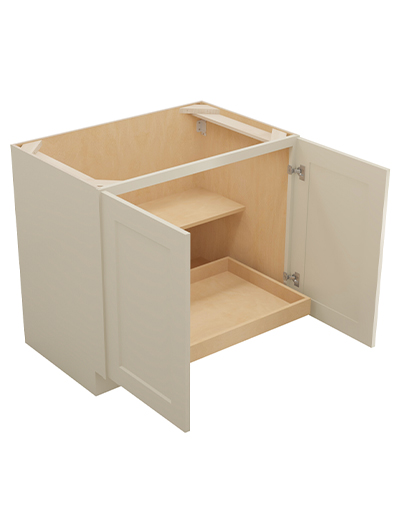 SA-B36FH1RS: Shaker Antique White 36″ Double Full Height Door One Rollout Shelf Base Kit