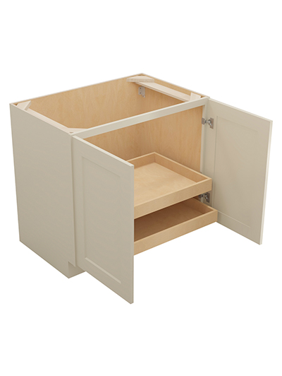 SA-B36FH2RS: Shaker Antique White 36″ Double Full Height Door Two Rollout Shelf Base Kit