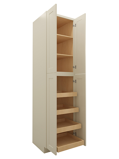 SA-U2496244RS: Shaker Antique White 24″ Four Door Utility, Four Rollout Shelf Cabinet 96″ H