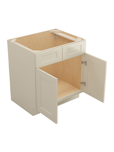 SA-VS30: Shaker Antique White 30″ Vanity Sink Base Double Door Double Drawer Front