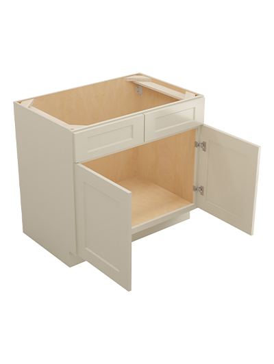 SA-VS36: Shaker Antique White 36″ Vanity Sink Base Double Door Double Drawer Front