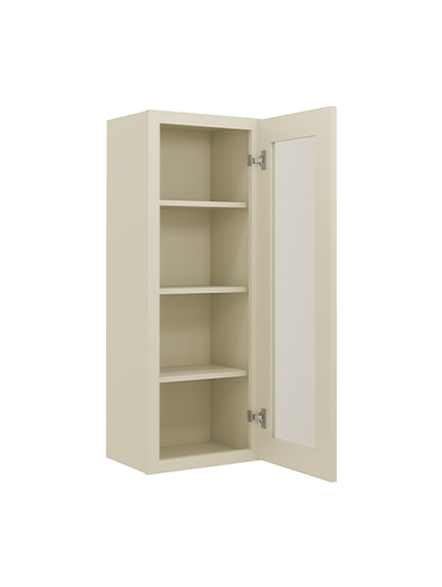 SA-W1542GD: Shaker Antique White 15″ Glass Door Wall Cabinet Single Door 42″ Tall