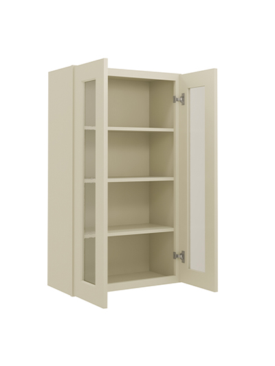 SA-W2442GD: Shaker Antique White 24″ Glass Door Wall Cabinet Double Door 42″ Tall