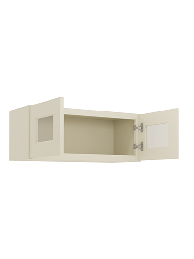 SA-W3012GD: Shaker Antique White 30″ Glass Door Wall Stacker Cabinet Double Door 12″ H
