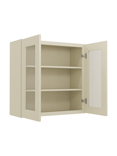 SA-W3030GD: Shaker Antique White 30″ Glass Door Wall Cabinet Double Door 30″ Tall