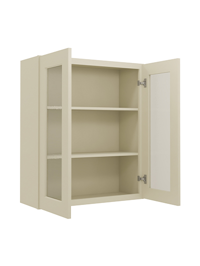SA-W3036GD: Shaker Antique White 30″ Glass Door Wall Cabinet Double Door 36″ Tall