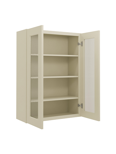 SA-W3042GD: Shaker Antique White 30″ Glass Door Wall Cabinet Double Door 42″ Tall