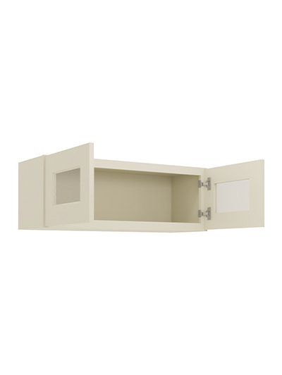 SA-W3312GD: Shaker Antique White 33″ Glass Door Wall Stacker Cabinet Double Door 12″ H