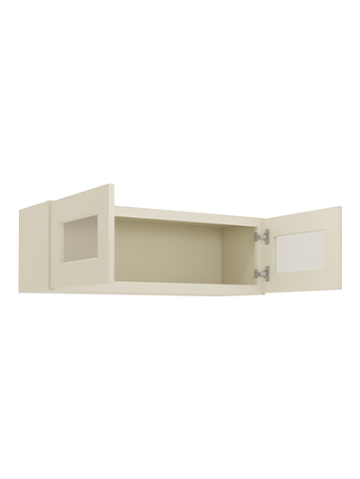 SA-W3612GD: Shaker Antique White 36″ Glass Door Wall Stacker Cabinet Double Door 12″ H