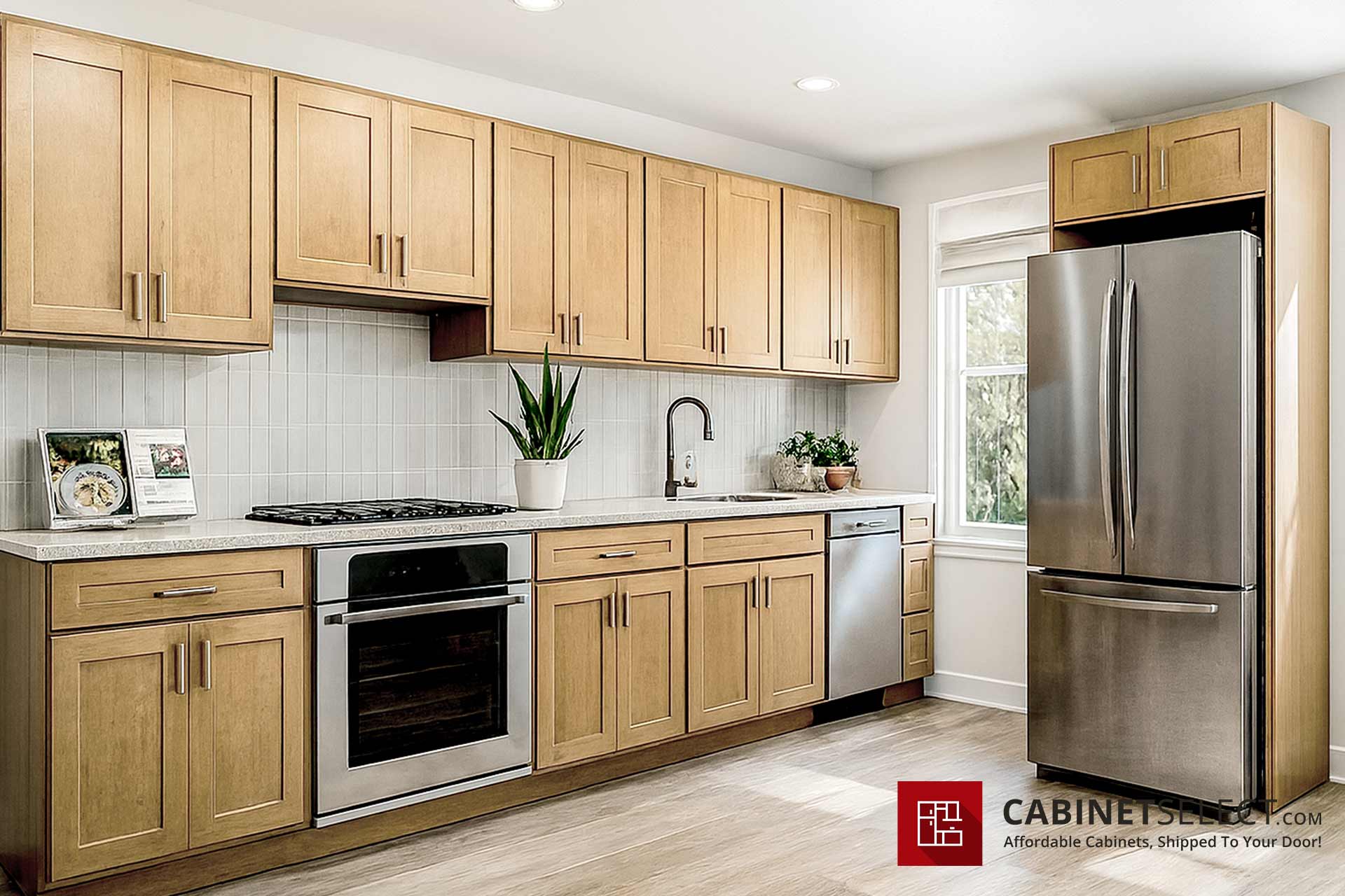 Shaker Honey Kitchen Cabinets in an apartment