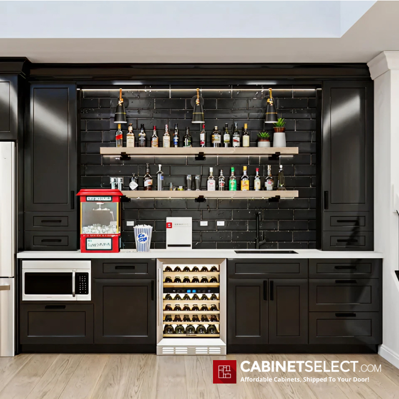 Bold Black Cabinets Kitchenette