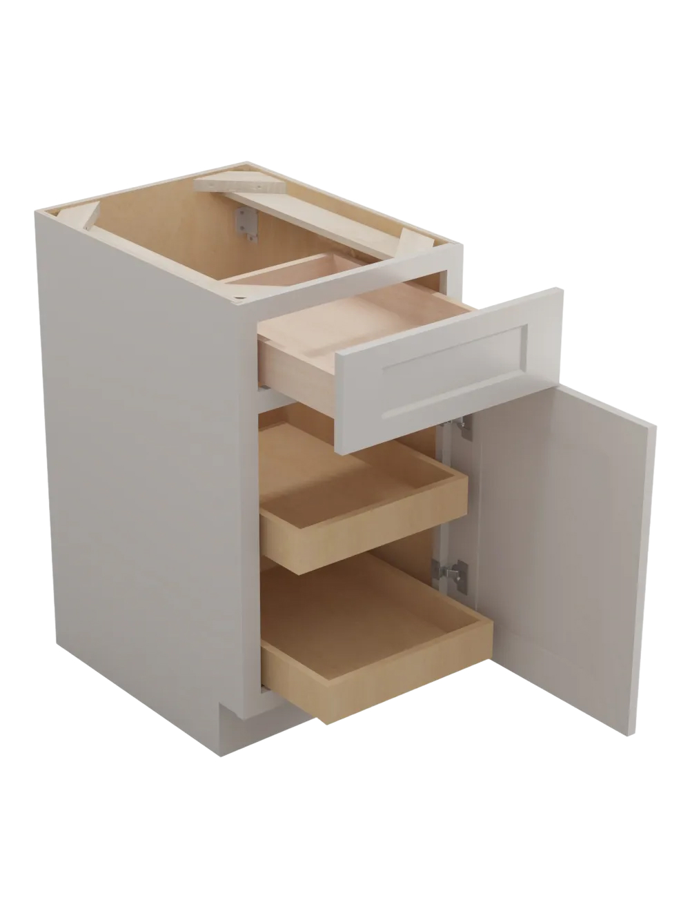 SD-B182RS: Shaker Dove 18″ Single Door Single Drawer Two Rollout Shelf Base Kit
