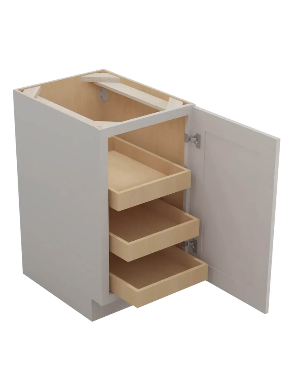 SD-B18FH3RS: Shaker Dove 18″ Single Full Height Door Three Rollout Shelf Base Kit