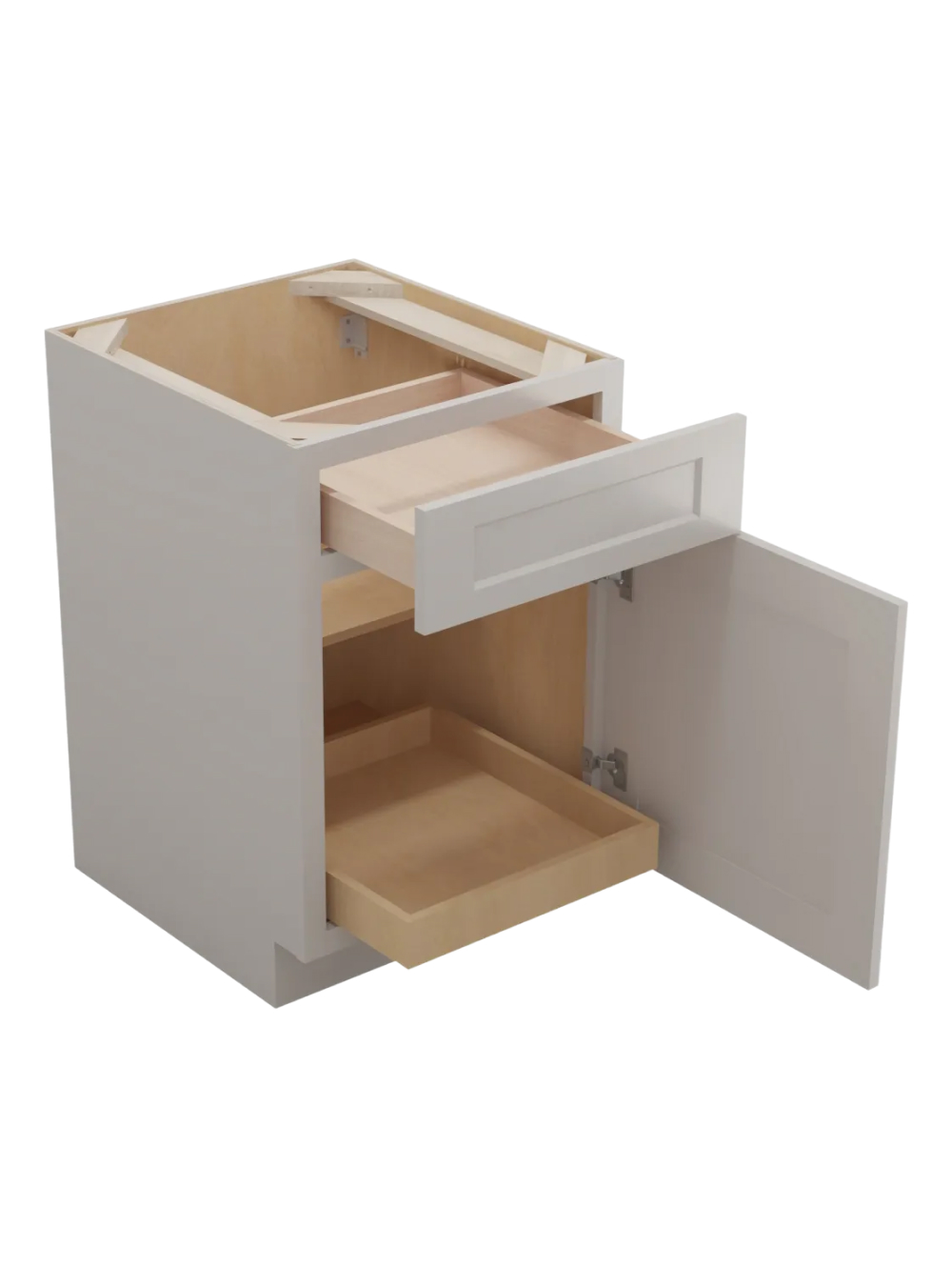 SD-B211RS: Shaker Dove 21″ Single Door Single Drawer One Rollout Shelf Base Kit