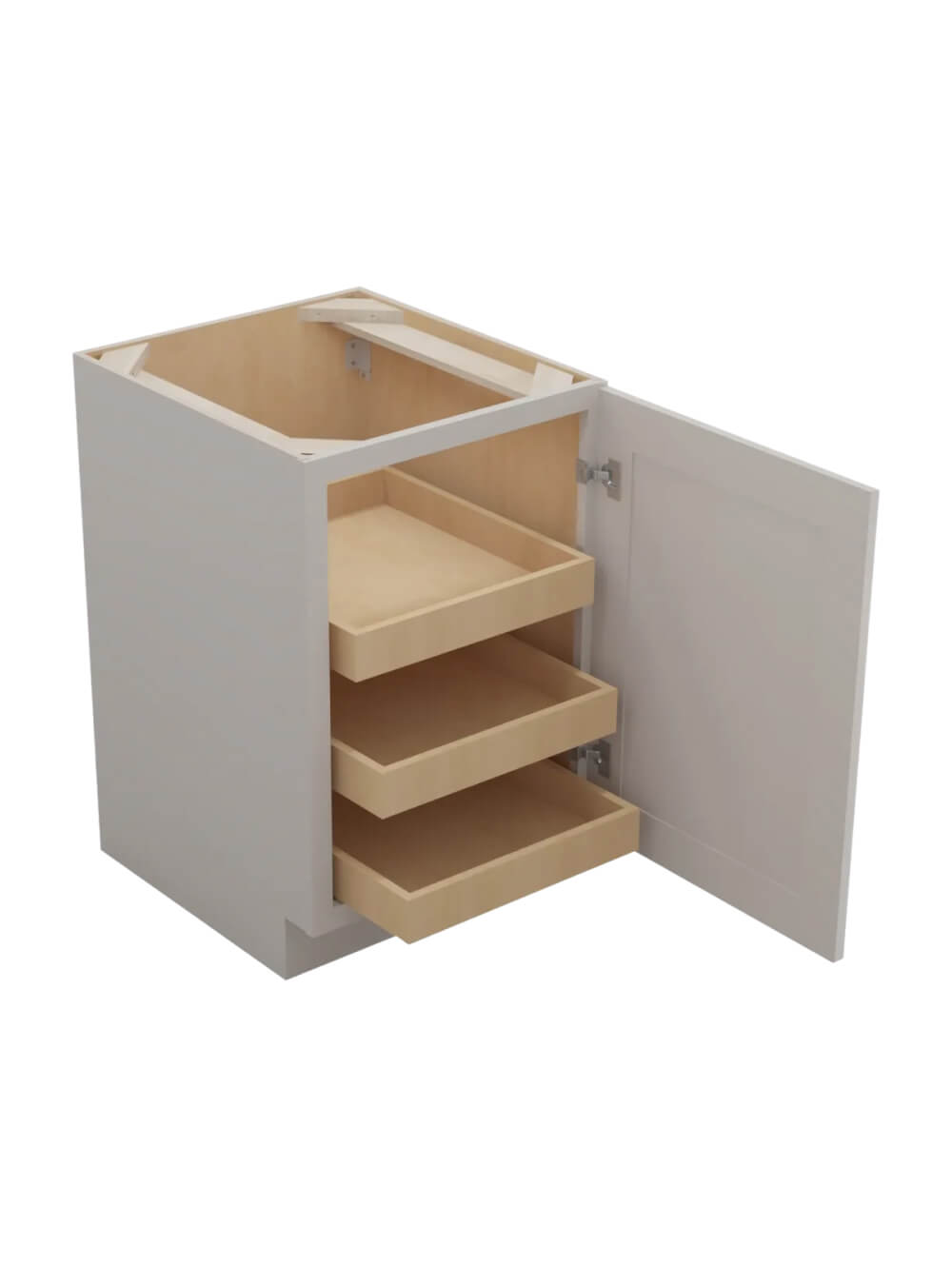 SD-B21FH3RS: Shaker Dove 21″ Single Full Height Door Three Rollout Shelf Base Kit