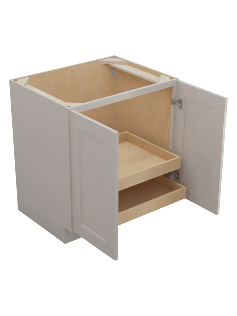 SD-B30FH2RS: Shaker Dove 30″ Double Full Height Door Two Rollout Shelf Base Kit