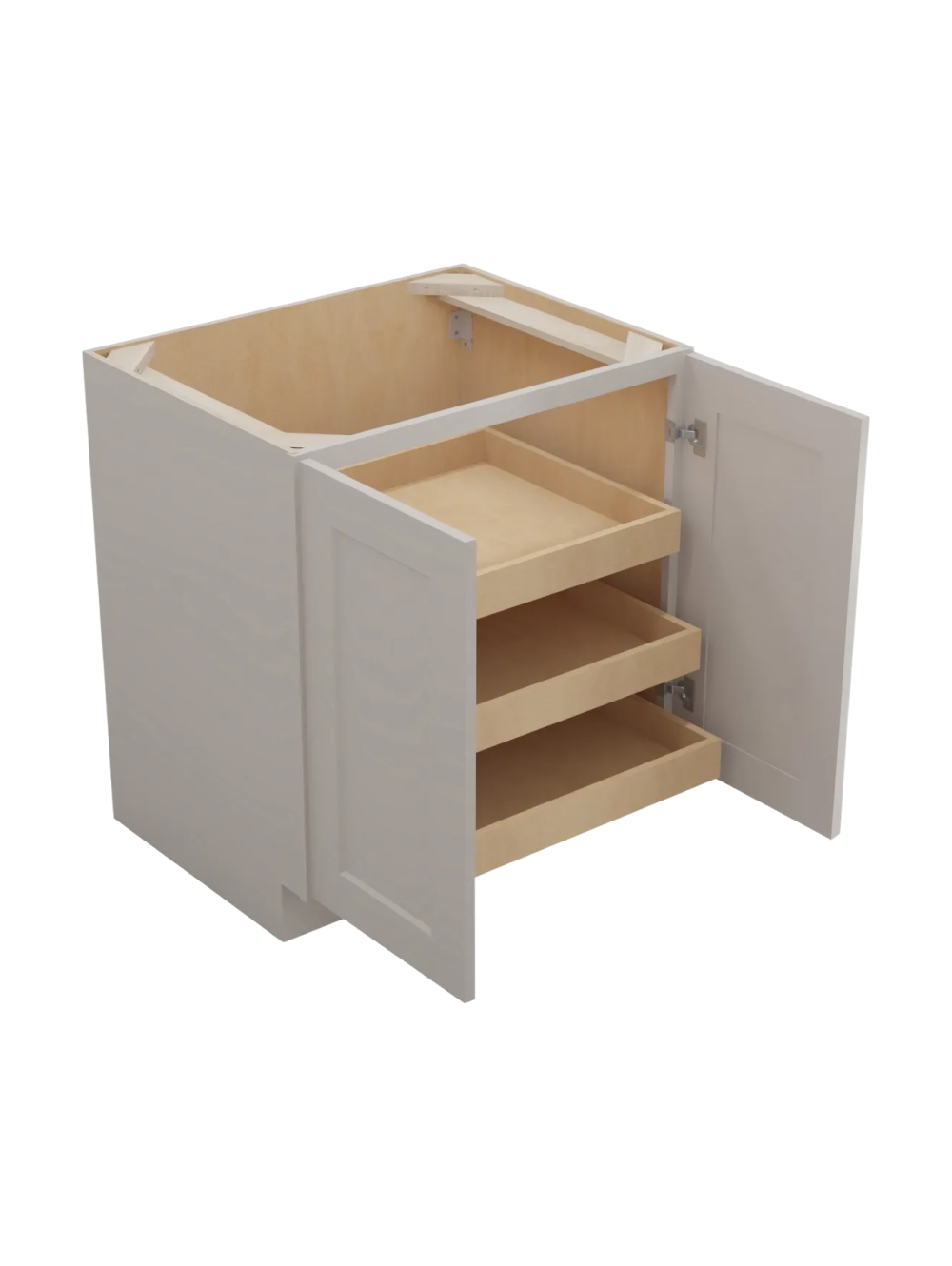SD-B30FH3RS: Shaker Dove 30″ Double Full Height Door Three Rollout Shelf Base Kit