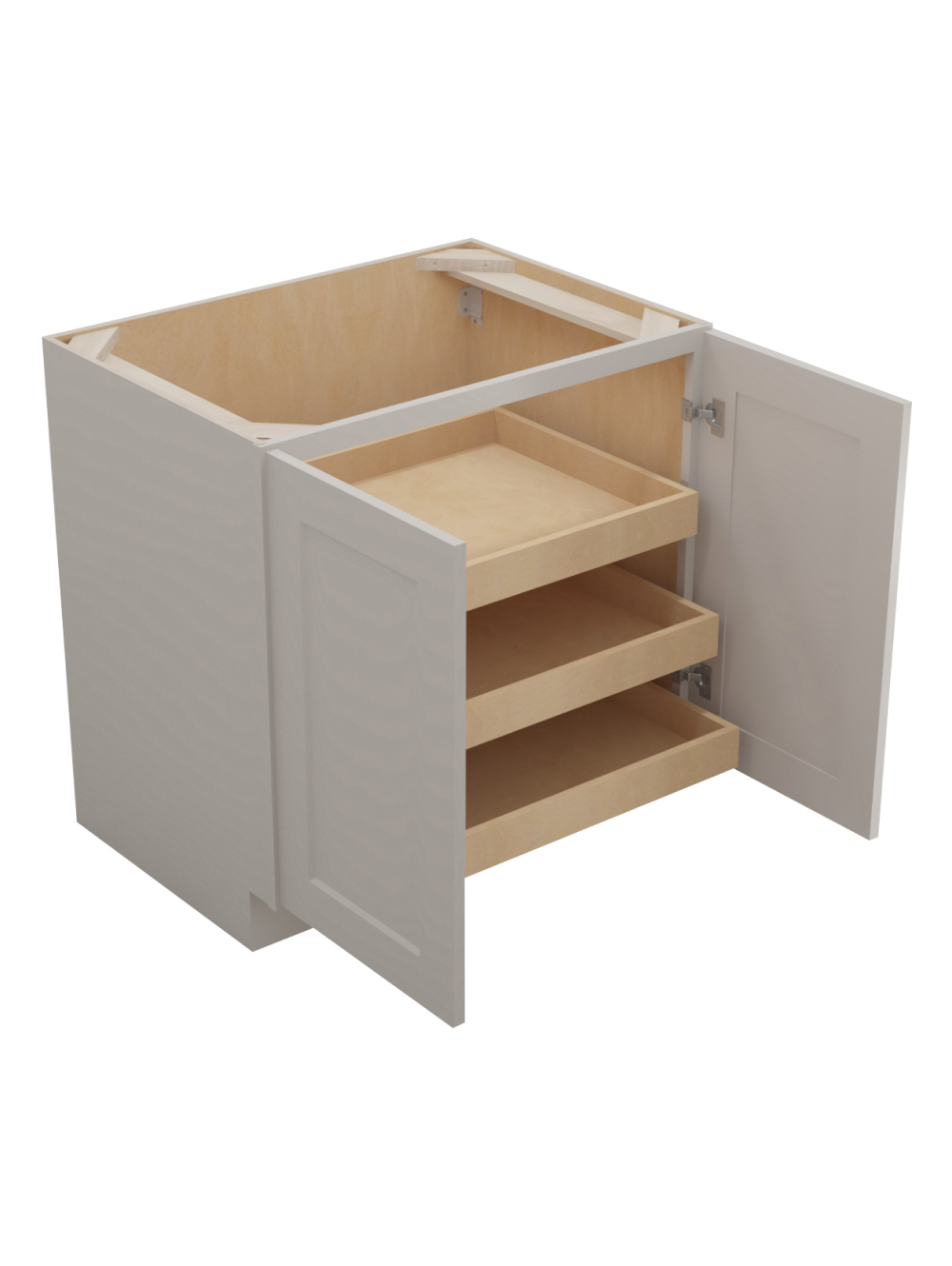 SD-B33FH3RS: Shaker Dove 33″ Double Full Height Door Three Rollout Shelf Base Kit