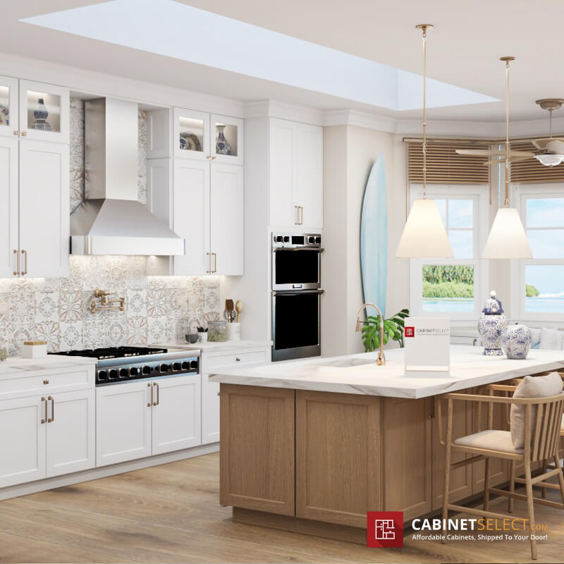White Coastal Kitchen With Shaker Cabinets