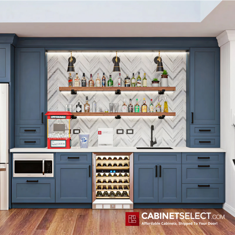 Blue Shaker Cabinets Kitchenette