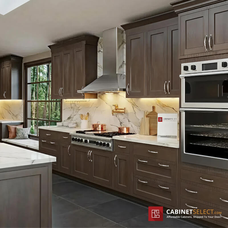 Inset Brown Slab Shaker Cabinet