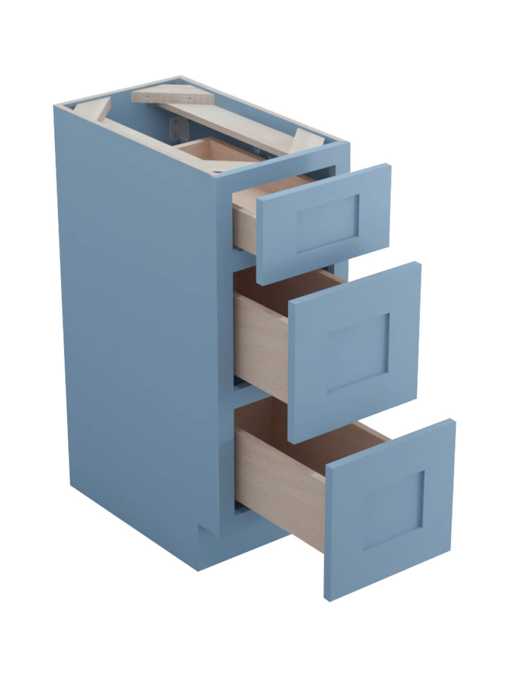 AX-SVB1221-34-1/2″: Xterra Blue Shaker 12″ Three Drawer Base vanity