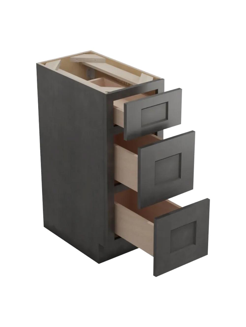 SCN-3DB12: Shaker Cinder 12″ Three Drawer Base Cabinet