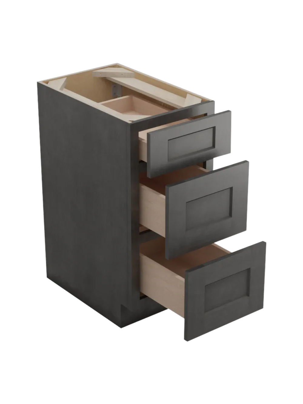 SCN-3DB15: Shaker Cinder 15″ Three Drawer Base Cabinet