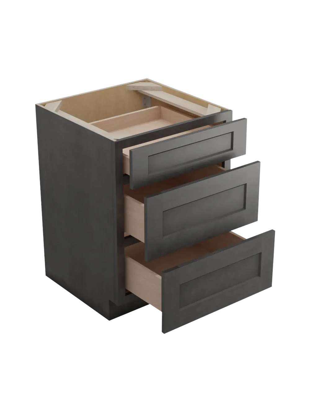 SCN-3DB24: Shaker Cinder 24″ Three Drawer Base Cabinet