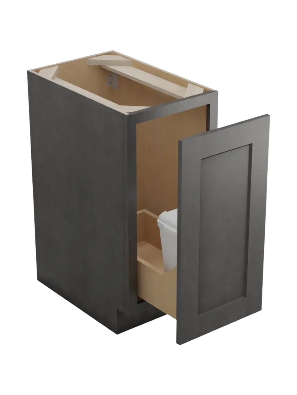 SCN-B15FHTCPO: Shaker Cinder Full Height Door Base with Single Trashcan Pullout