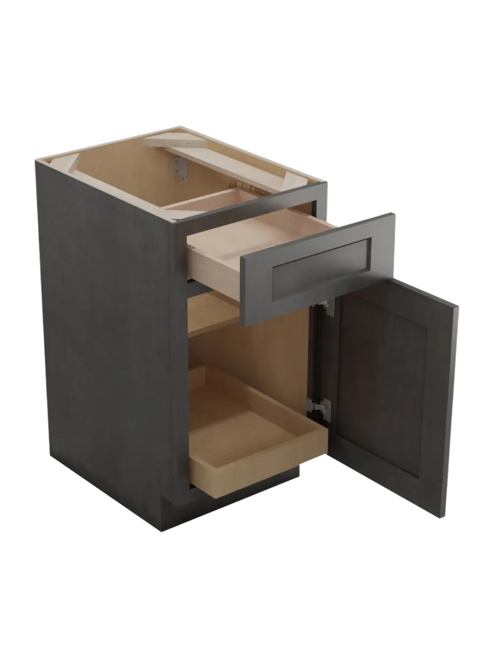 SCN-B181RS: Shaker Cinder 18″ Single Door Single Drawer One Rollout Shelf Base Kit