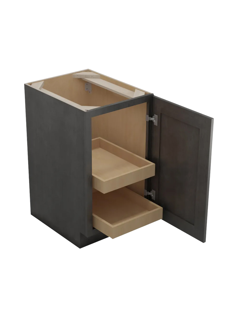 SCN-B18FH2RS: Shaker Cinder 18″ Single Full Height Door Two Rollout Shelf Base Kit
