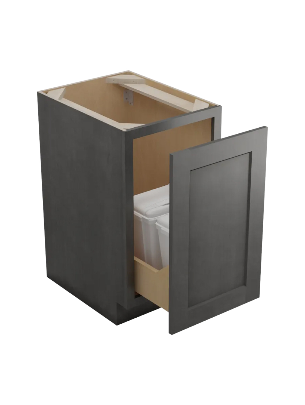 SCN-B18FHTCPO: Shaker Cinder Full Height Door Base with Double Trashcan Pullout