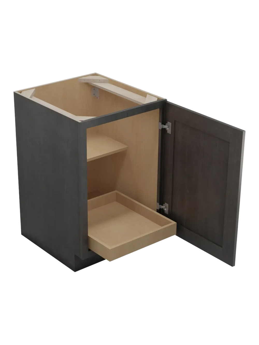 SCN-B21FH1RS: Shaker Cinder 21″ Single Full Height Door One Rollout Shelf Base Kit