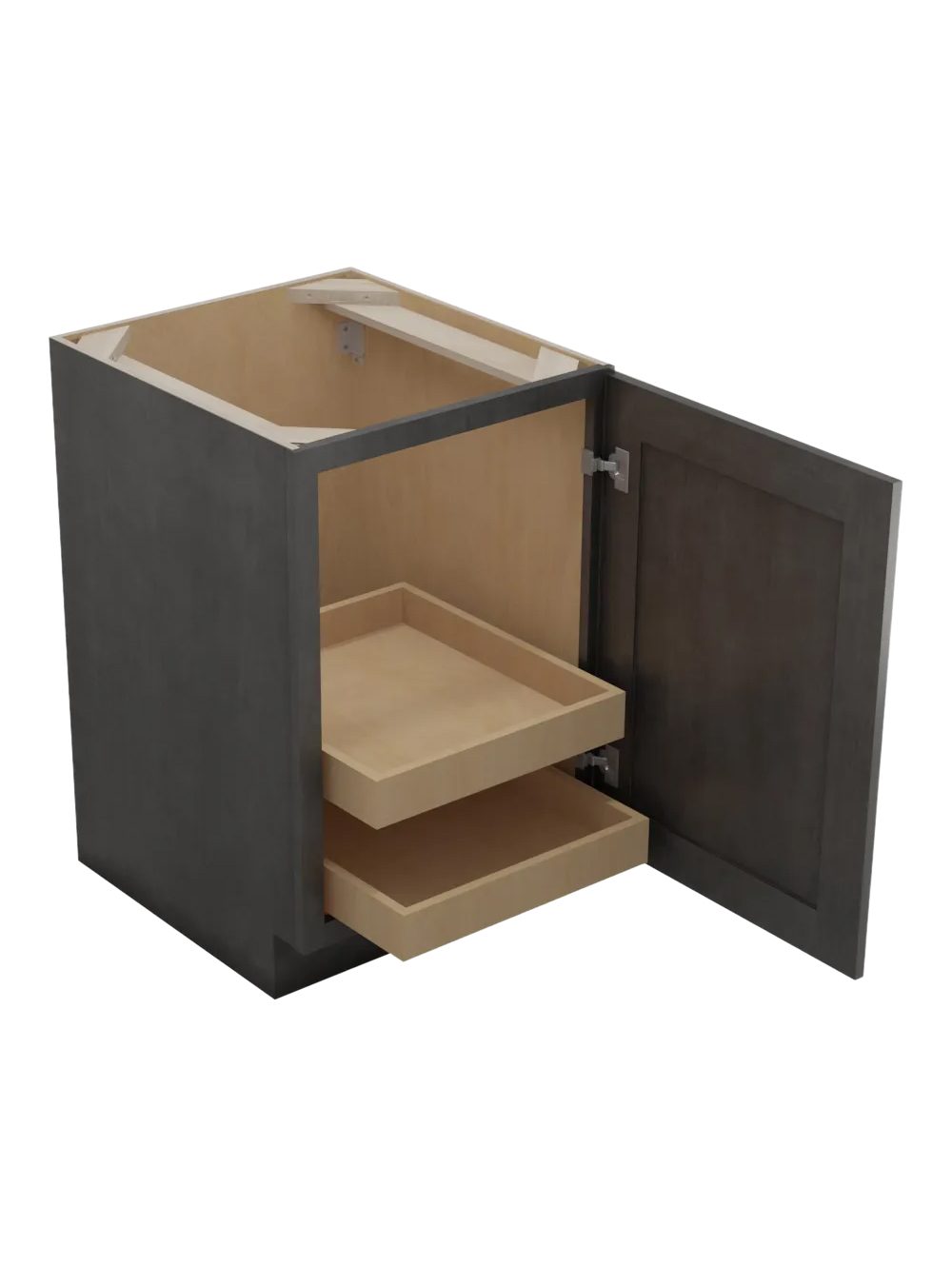 SCN-B21FH2RS: Shaker Cinder 21″ Single Full Height Door Two Rollout Shelf Base Kit