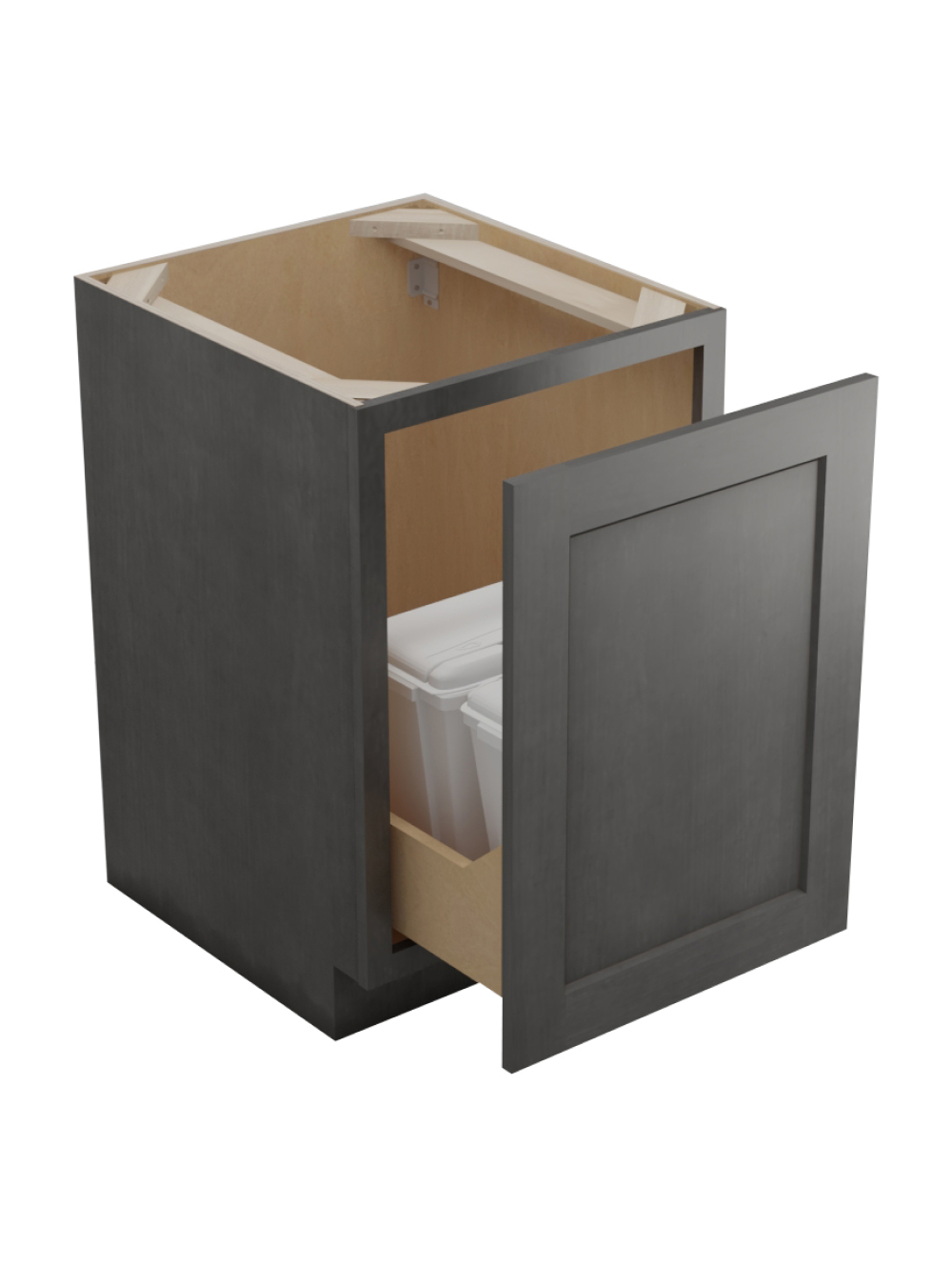 SCN-B21FHTCPO: Shaker Cinder Full Height Door Base with Double Trashcan Pullout
