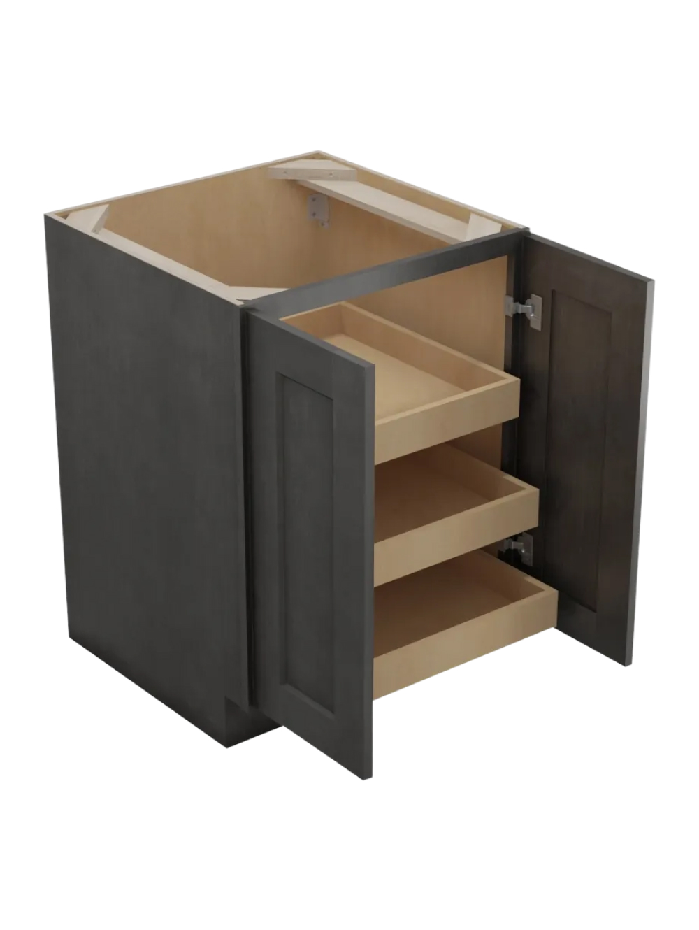 SCN-B24FH3RS: Shaker Cinder 24″ Double Full Height Door Three Rollout Shelf Base Kit
