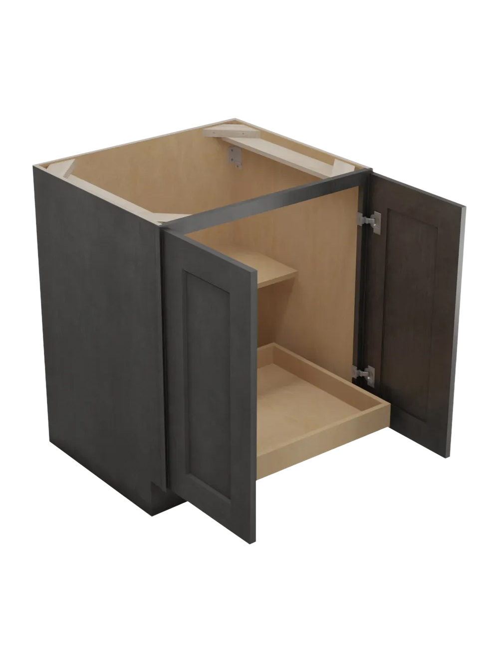 SCN-B27FH1RS: Shaker Cinder 27″ Double Full Height Door One Rollout Shelf Base Kit