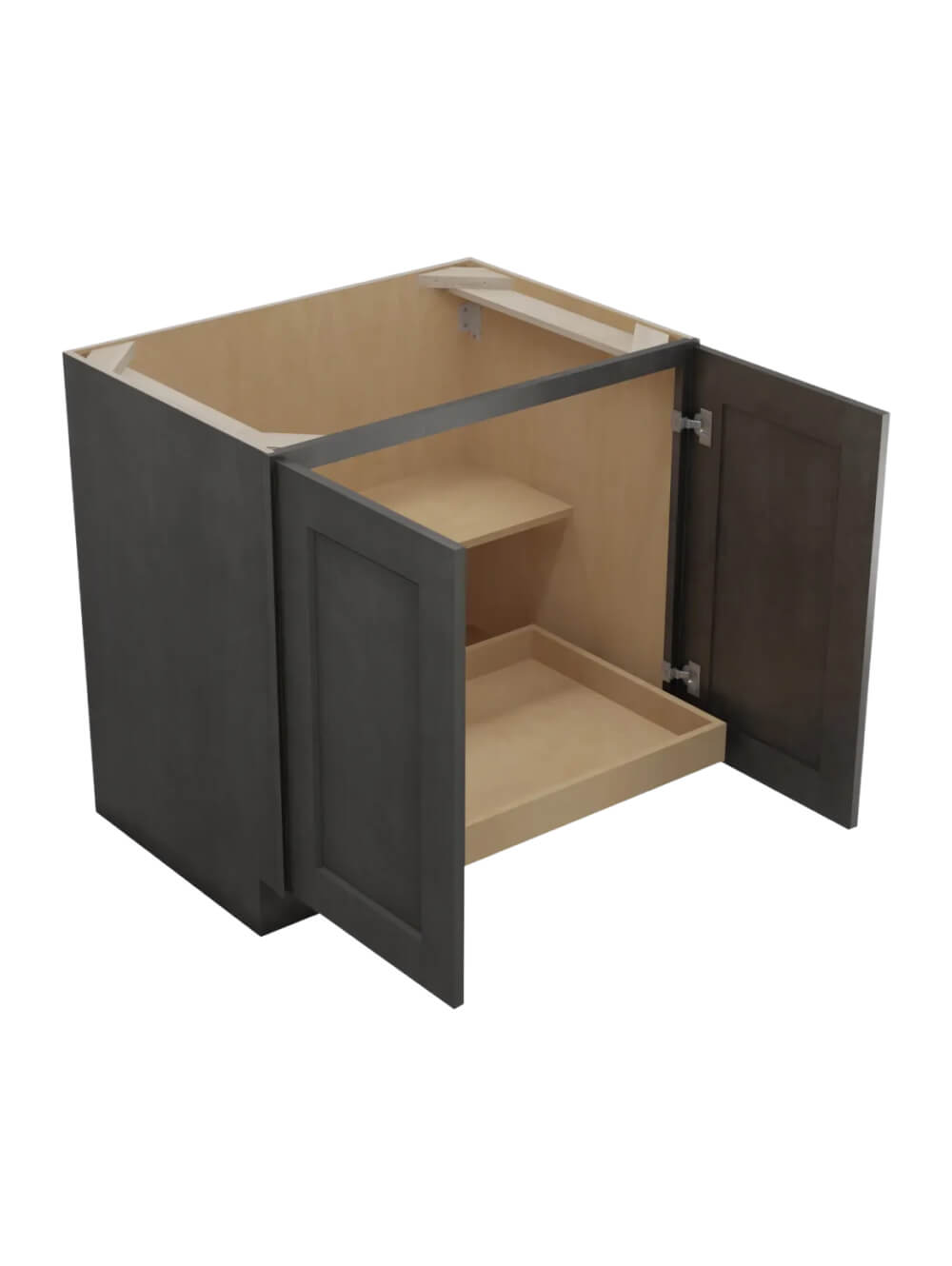 SCN-B33FH1RS: Shaker Cinder 33″ Double Full Height Door One Rollout Shelf Base Kit
