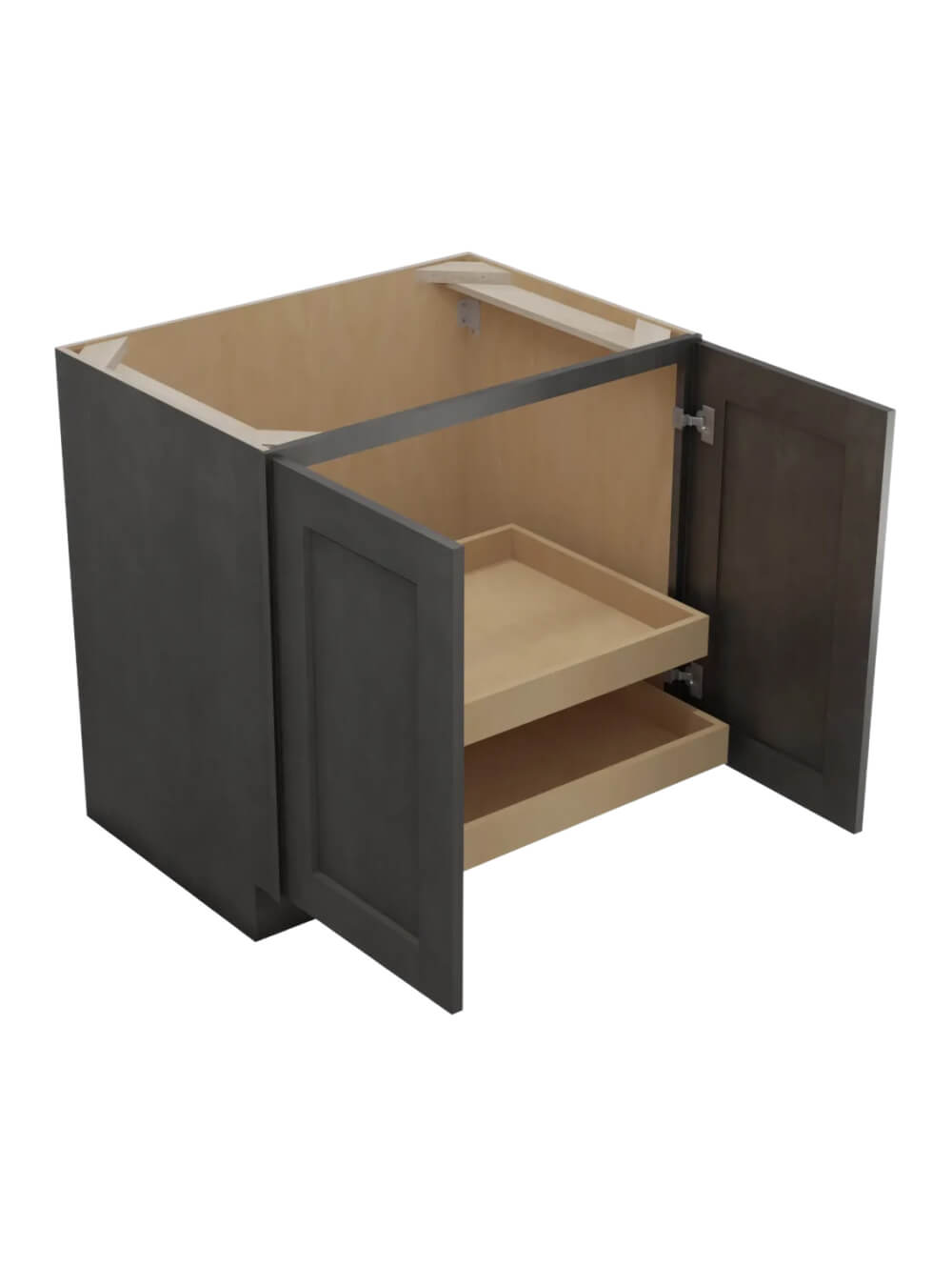 SCN-B33FH2RS: Shaker Cinder 33″ Double Full Height Door Two Rollout Shelf Base Kit