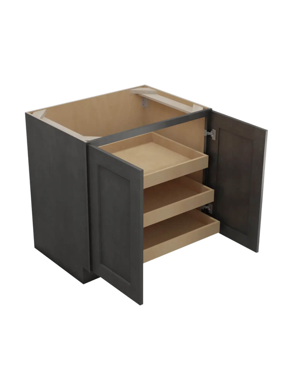 SCN-B33FH3RS: Shaker Cinder 33″ Double Full Height Door Three Rollout Shelf Base Kit
