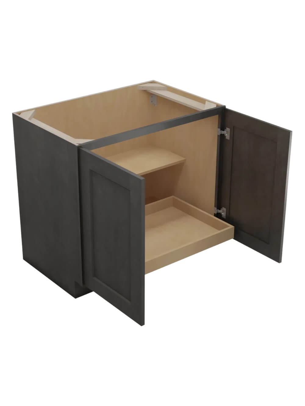 SCN-B36FH1RS: Shaker Cinder 36″ Double Full Height Door One Rollout Shelf Base Kit