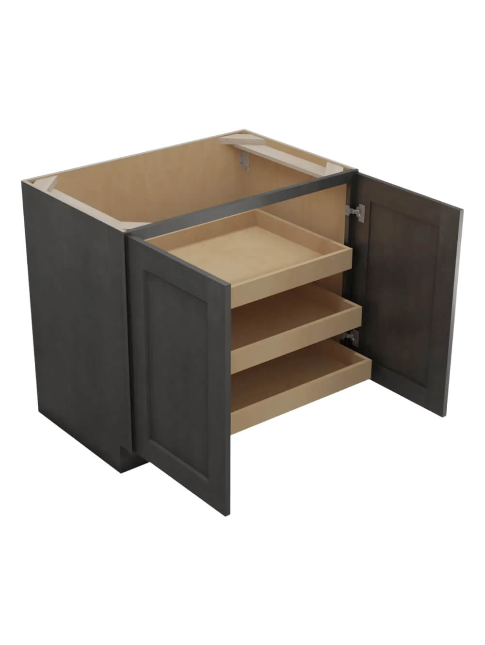 SCN-B36FH3RS: Shaker Cinder 36″ Double Full Height Door Three Rollout Shelf Base Kit