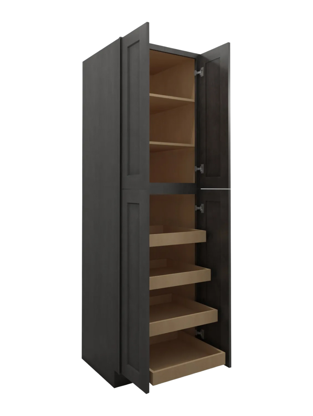 SCN-U2484244RS: Shaker Cinder 24″ Four Door Utility, Four Rollout Shelf Cabinet 84″ H