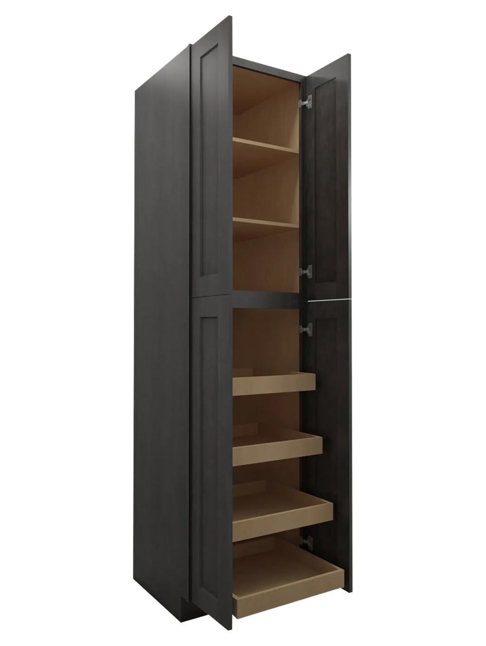 SCN-U2496244RS: Shaker Cinder 24″ Four Door Utility, Four Rollout Shelf Cabinet 96″ H